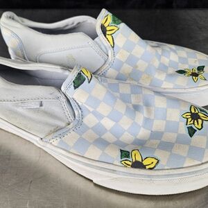Vans Blue and White Checkered Slip-On Sneakers